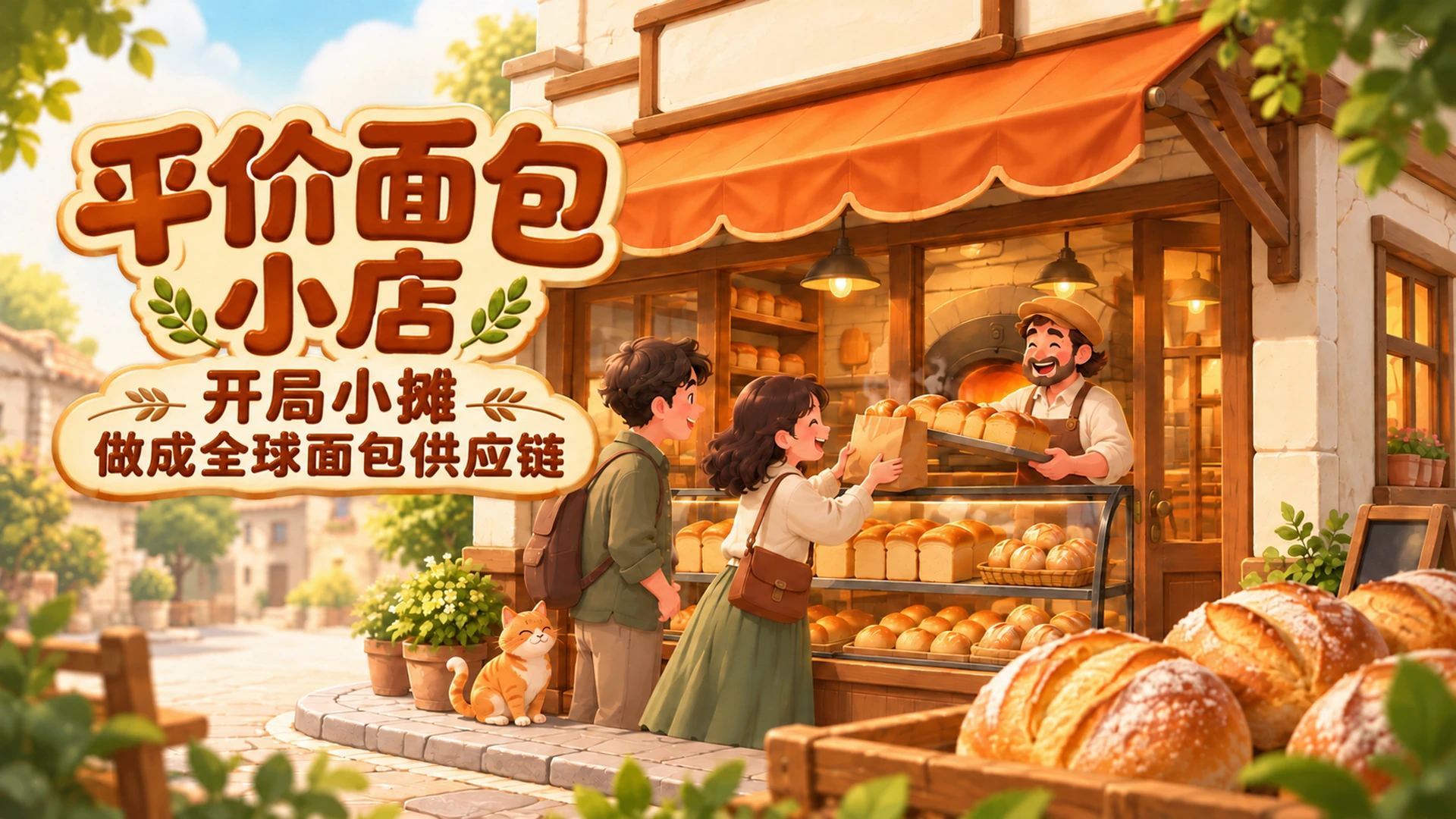 平价面包小店：开局小摊，做成全球面包供应链 · 宣传插画